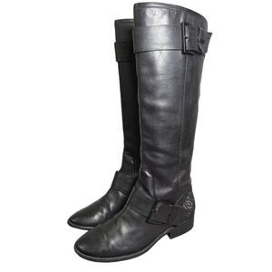 Brian Atwood Dita Black leather crystal embellished knee high riding boots 6.5